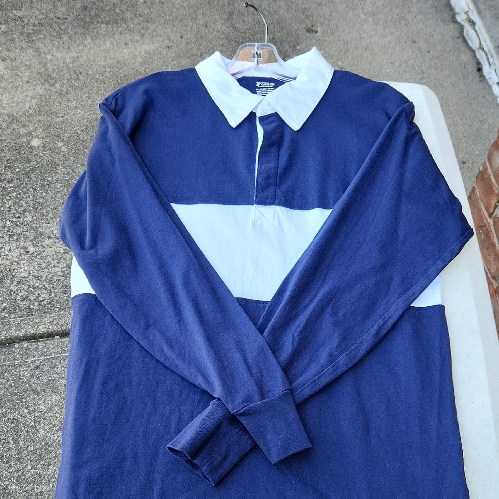 PINK Victoria's Secret Navy and White Rugby/polo shirt